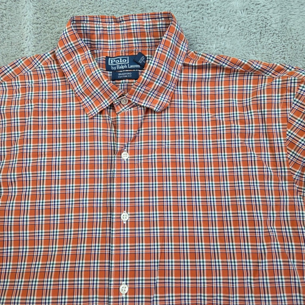 Polo Ralph Lauren Button Down Shirt Mens XXL Bradford Custom Fit Plaid Orange